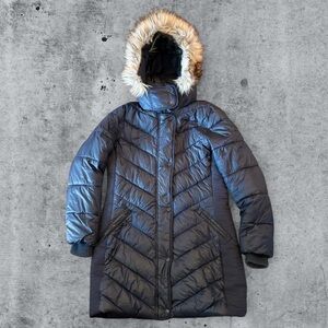 Woman's Navy Abercrombie & Fitch Quilted Parka NAVY SIZE M Outdoor Zipper Button